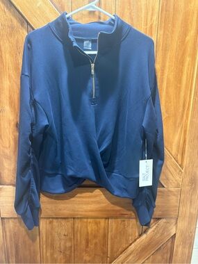 Salt Project Navy Quarter-Zip Twist Hem Sweatshirt NWT Large